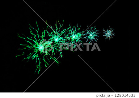 サイバーグリーンの光の軌跡　未来的な抽象 128014333
