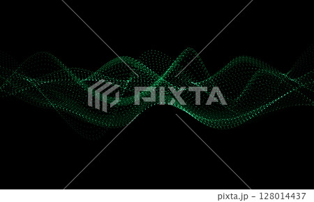 Abstract green mesh wave 3D geometric on black background vector Abstract green mesh wave 3D geometric on black background vector 128014437