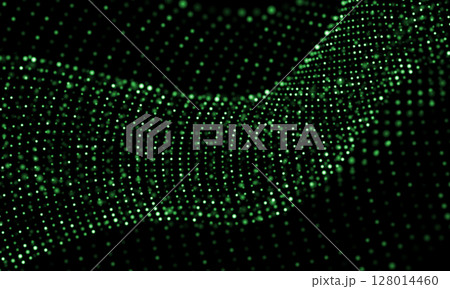 Abstract green mesh particles wave curve overlap technology network digital on black background vector 128014460