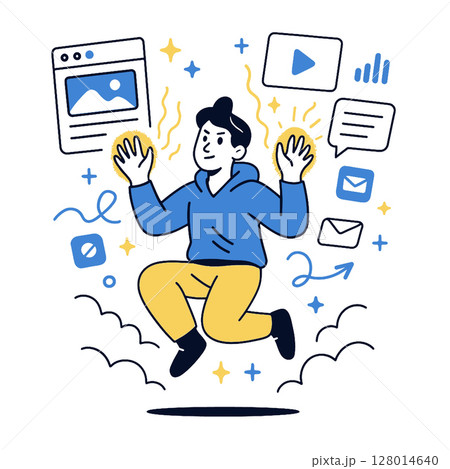 Jumping person with digital elements 128014640