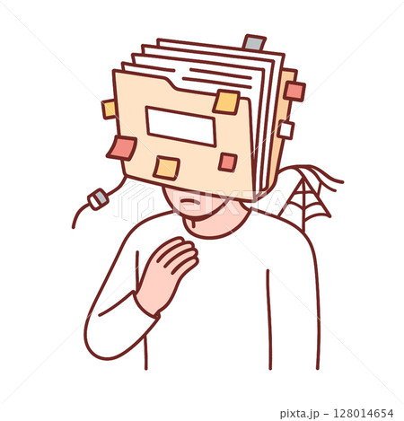 Person with folder head, feeling overwhelmed by information and tasks, symbolizes stress 128014654