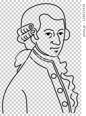 Mozart line drawing illustration (composer/classical music/simple) Mozart line drawing illustration (composer/classical music/simple) 128015438