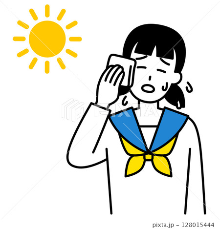 熱中症になる女子学生 128015444