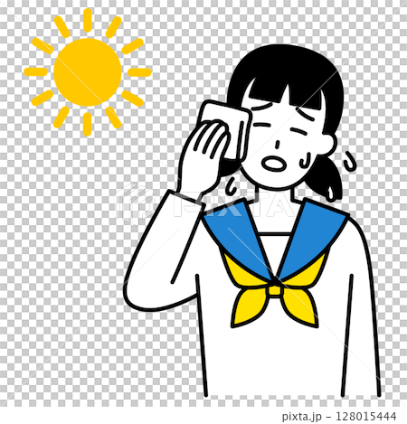 Female student suffering from heat stroke Female student suffering from heat stroke 128015444