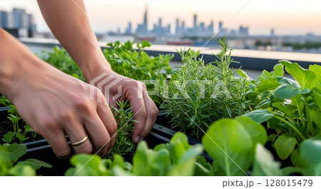 Urban vegetable garden in the city 128015479
