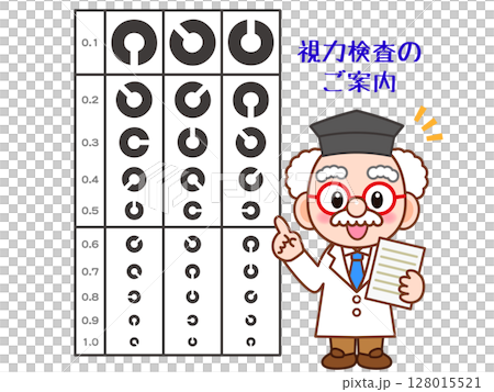 Illustration material of a doctor testing eyesight with an eye chart Illustration material of a doctor testing eyesight with an eye chart 128015521