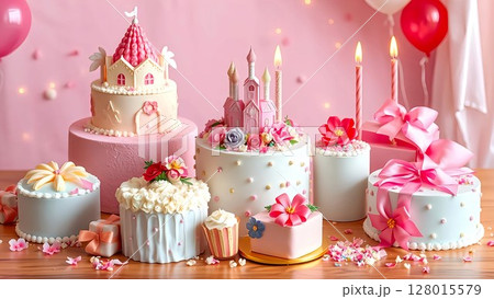 ピンクのケーキ 128015579