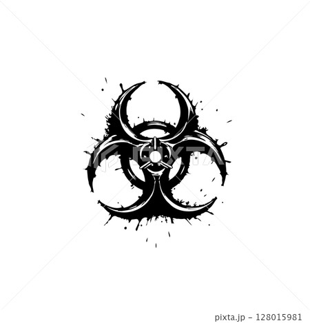 Biohazard symbol with splatters adds a dangerous and edgy touch, isolated on white Biohazard symbol with splatters adds a dangerous and edgy touch, isolated on white 128015981