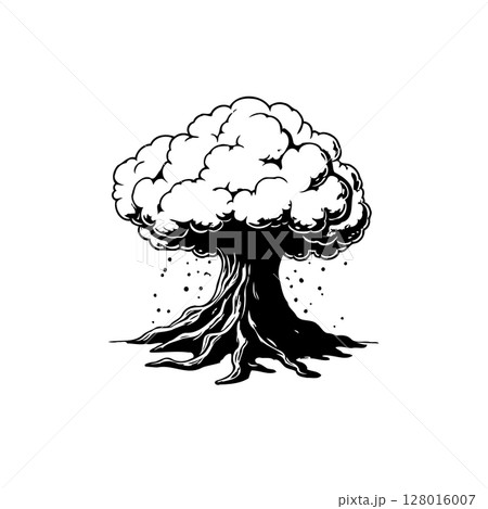 Isolated monochrome tree illustration on white background evoking natural serenity Isolated monochrome tree illustration on white background evoking natural serenity 128016007