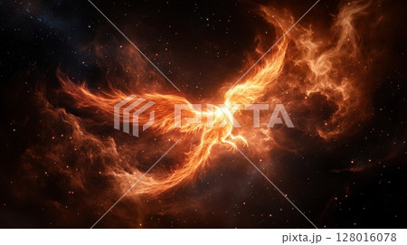 Majestic Cosmic Phoenix Nebula A Fiery Celestial Encounter 128016078