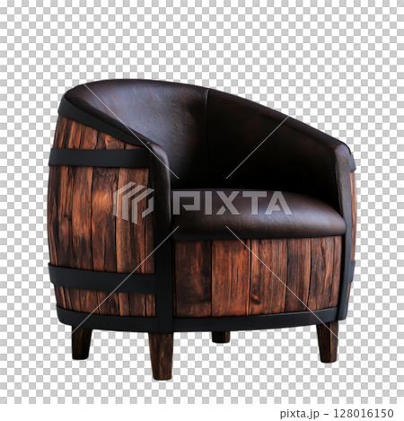 Comfortable and Stylish Barrel Chair with Dark Leather and Wooden Finish 128016150