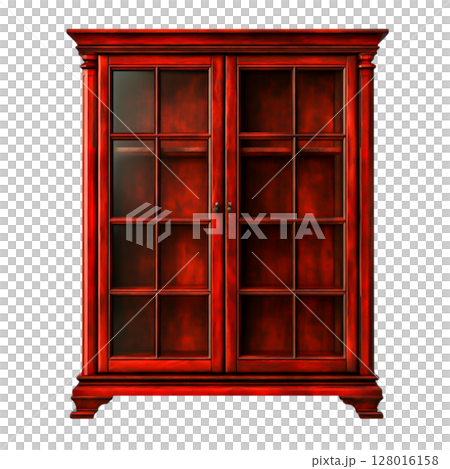 Elegant Red Wooden Cabinet with Glass Doors and Decorative Frame for Home Decor 128016158
