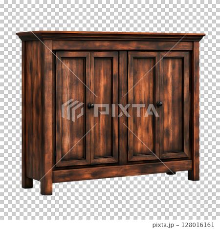 Rustic Wooden Storage Cabinet with Three Doors and Textured Finish 128016161