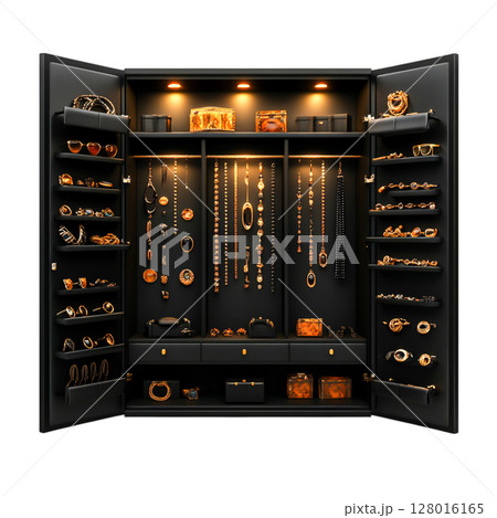Elegant Jewelry Display Showcase with Illumination and Multitude of Shine Accessories 128016165