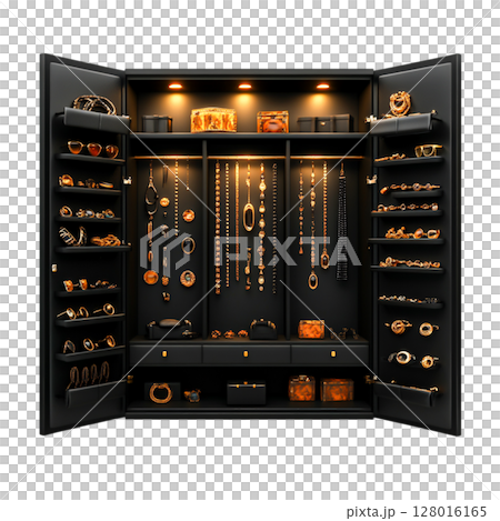 Elegant Jewelry Display Showcase with Illumination and Multitude of Shine Accessories 128016165