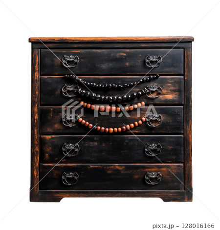 Vintage Wooden Chest with Decorative Beads and Intricate Handles for Home Decor 128016166