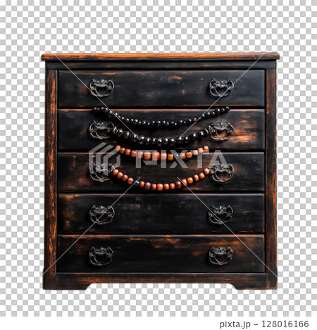 Vintage Wooden Chest with Decorative Beads and Intricate Handles for Home Decor 128016166