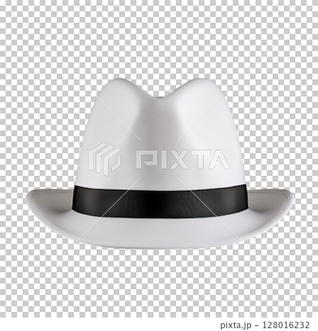 Elegant White Hat with Black Band on a Solid Background for Fashion and Style Elegant White Hat with Black Band on a Solid Background for Fashion and Style 128016232