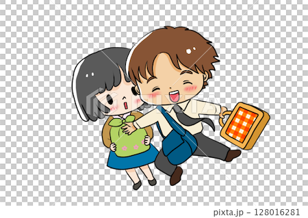 微笑的男人和女孩帶著行李 128016281