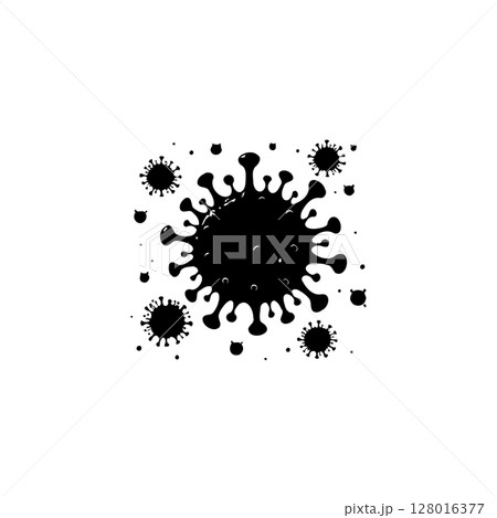 Stylized black and white coronavirus representation against a clean backdrop 128016377