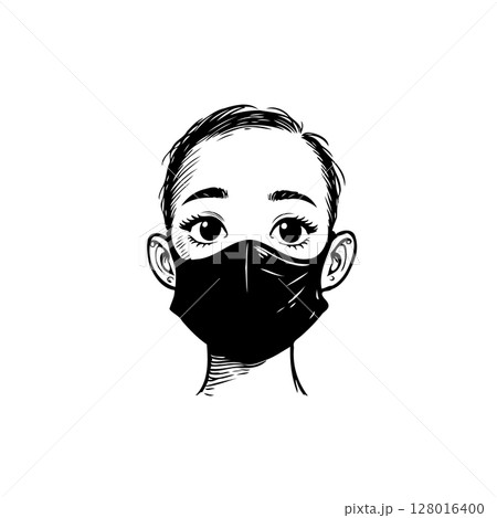 Illustration depicting the face of a person wearing a protective mask during pandemic 128016400