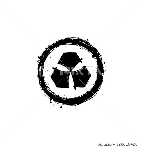 Grungy circular frame with geometric element, design with grunge texture illustration 128016428