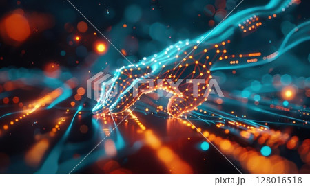 Abstract digital hand reaching out, glowing...のイラスト素材 [128016518] - PIXTA