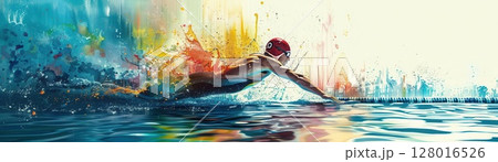 Abstract painting of a swimmer in a colorful...のイラスト素材 [128016526] - PIXTA