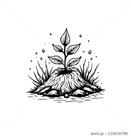 Symbolic representation of growth and resilience: A new plant emerging from the earth 128016706