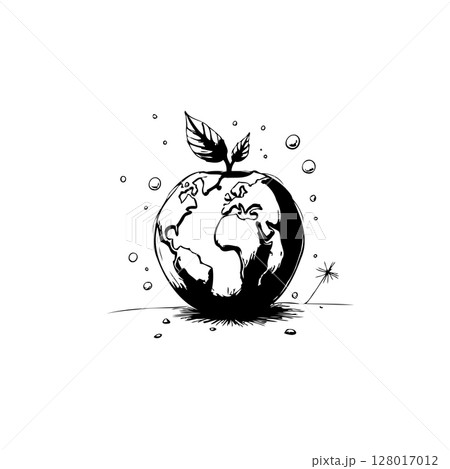 Earth illustration with leaves concept for environment and sustainability theme 128017012