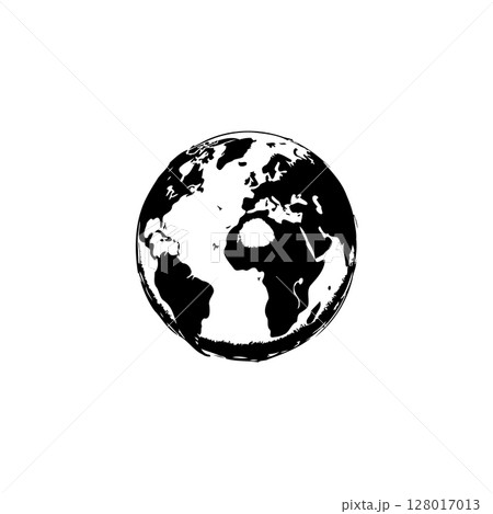 Elegant minimalist globe illustration emphasizing earth continents in monochrome style 128017013