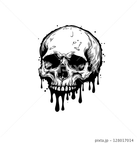 Stylized Skull Vector Illustration with Dripping Ink Effect on a White Background 128017014
