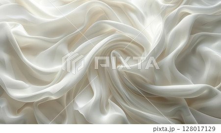 Abstract background of white fabric with soft folds and drapes. 128017129