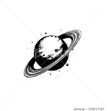 Monochrome Illustration of a Planet with Rings in the Vastness of Space Monochrome Illustration of a Planet with Rings in the Vastness of Space 128017167