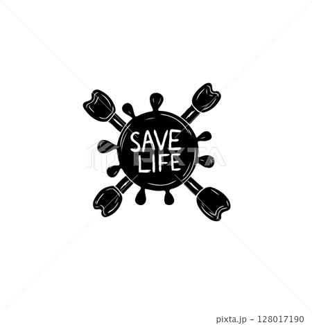 Monochromatic emblem design symbolizing the fight for survival and preservation 128017190