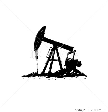 Silhouette Oil Rig Illustration: Exploring Energy Production and Industrial Landscape 128017406