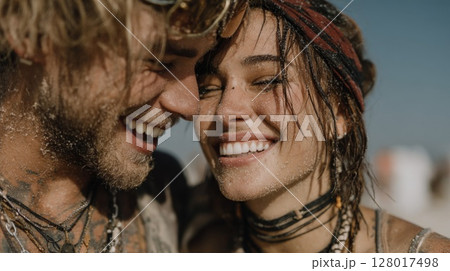 Closeup of a Happy Couple Smiling in the Desert 128017498