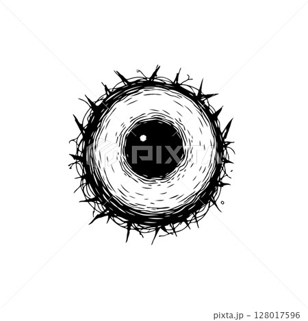 Stylized black and white eye illustration with spiky outer rim design concept Stylized black and white eye illustration with spiky outer rim design concept 128017596