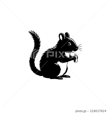 Whimsical Squirrel Illustration: A Charming Black and White Vector Graphics Design 128017624