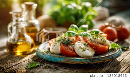 Caprese Salad with Fresh Tomatoes and Mozzarella 128018438