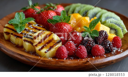 Grilled Pineapple and Fresh Berry Platter 128018553