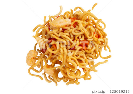 Pile of instant noodles on a white background Pile of instant noodles on a white background 128019213