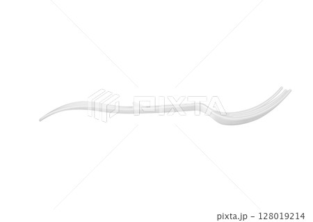 White plastic fork instant noodles on a white background 128019214