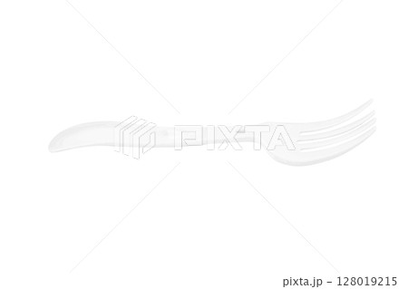 White plastic fork instant noodles on a white background White plastic fork instant noodles on a white background 128019215