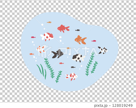 金魚と水草　赤　黒　ぶち模様 128019249
