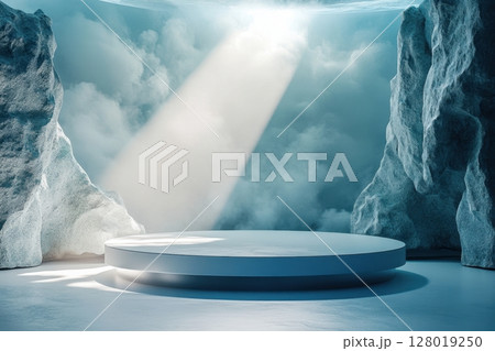 empty white podium on the top of the mountain 128019250