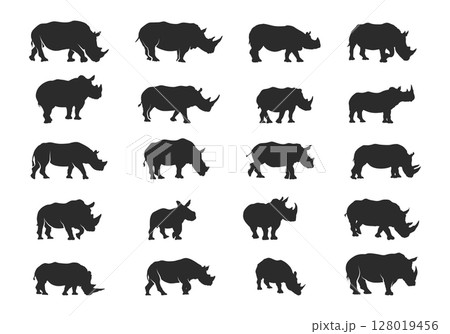 Rhino silhouettes, Rhinos silhouette, Rhino vector illustration, Rhino clipart, Rhino Svg, Rhino icon bundle 128019456