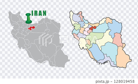 Iran Political Map with Colored Provinces and Location Marker Vector 128019458
