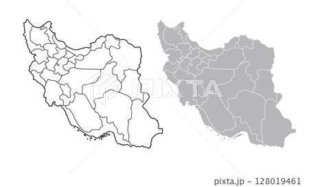 Map of Iran, outline and gray fill style, with provinces.Vector illustration Map of Iran, outline and gray fill style, with provinces.Vector illustration 128019461