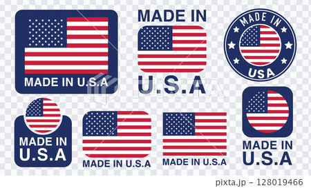 Made in USA Label Stamp Collection Vector Illustration 128019466